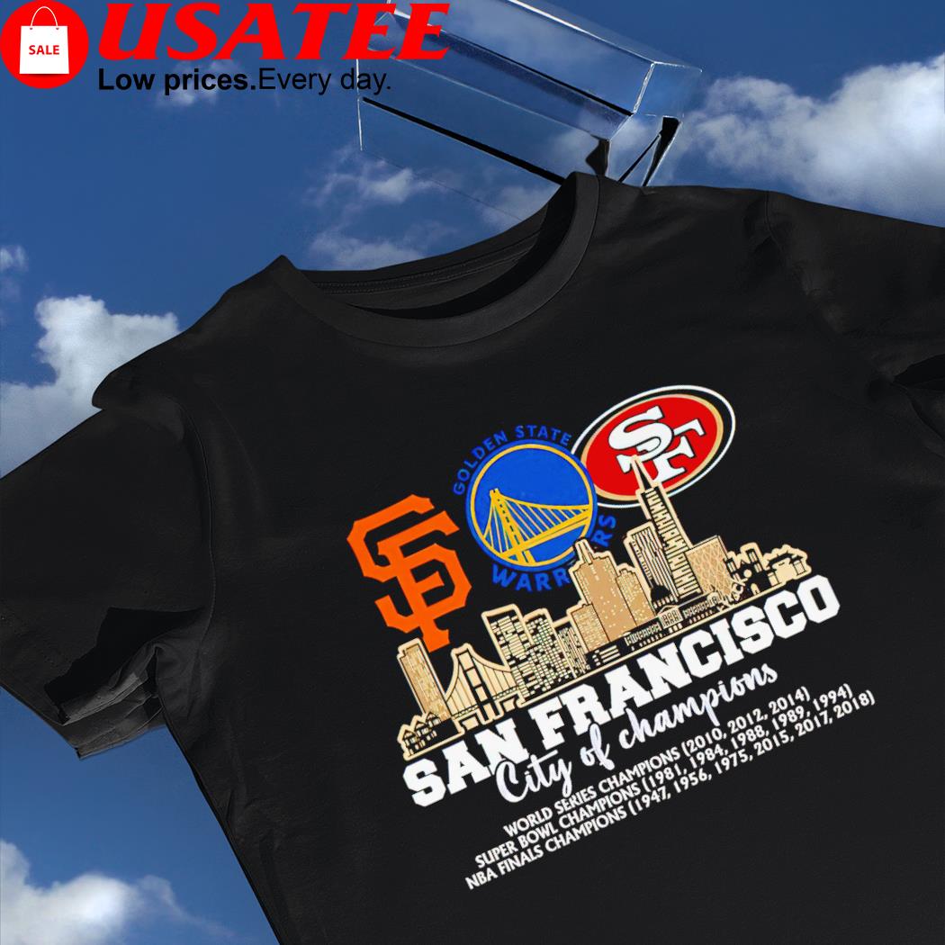 Official san francisco 49ers san francisco giants golden state warriors  logo curry montana posey legends of san francisco city signatures shirt,  hoodie, sweater, long sleeve and tank top