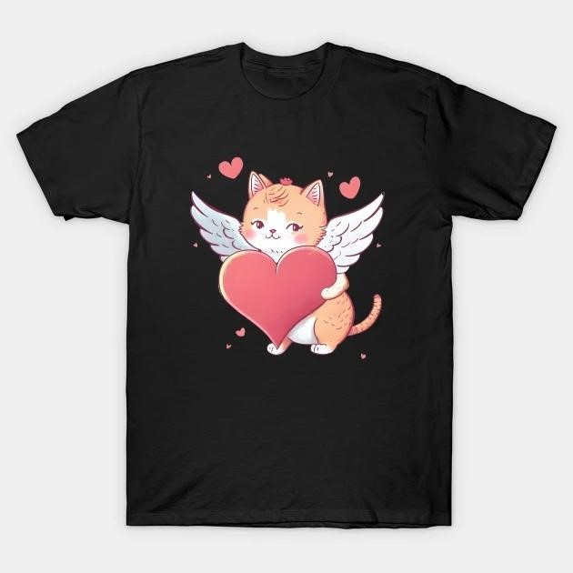 Valentine Day Angel Cat hug heart t-shirt