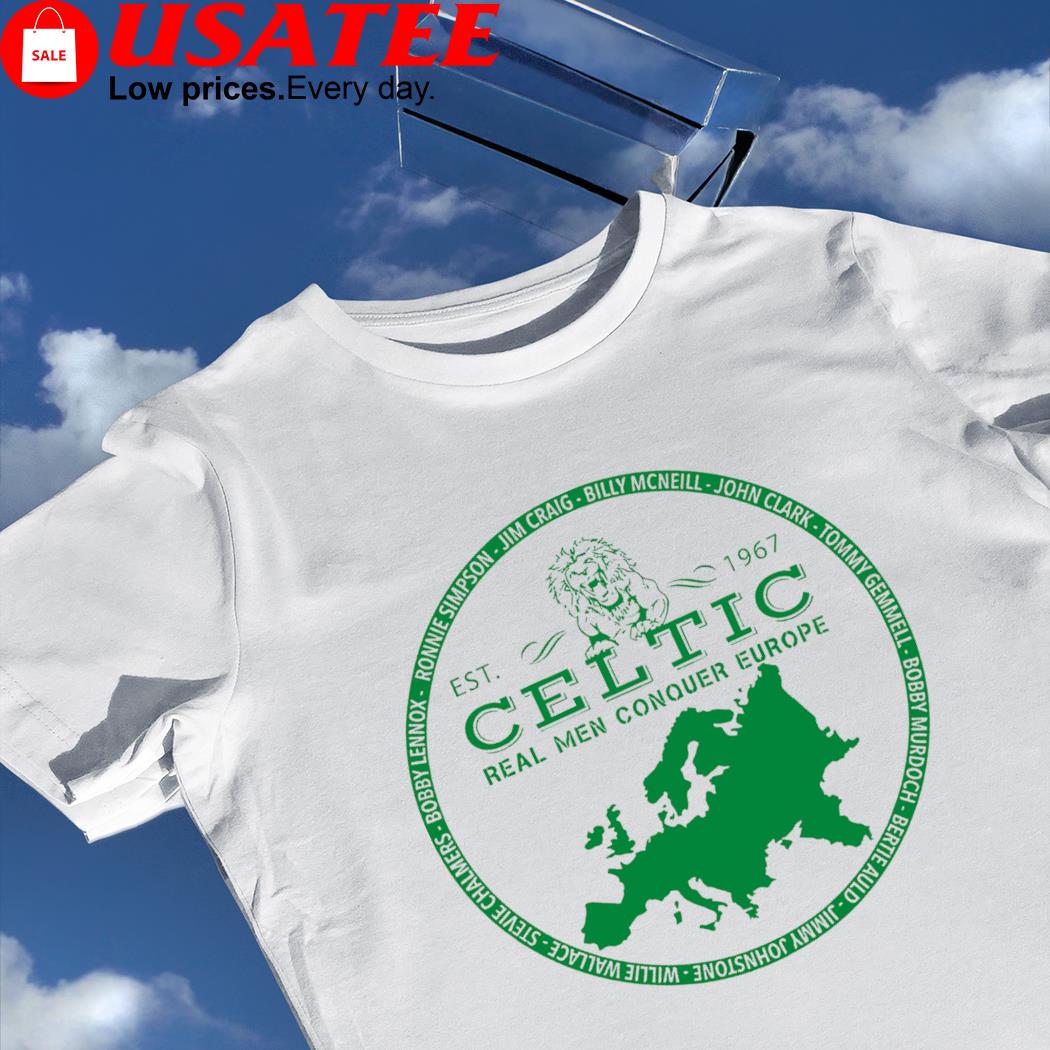 Celtic real men conquer Europe retro logo shirt