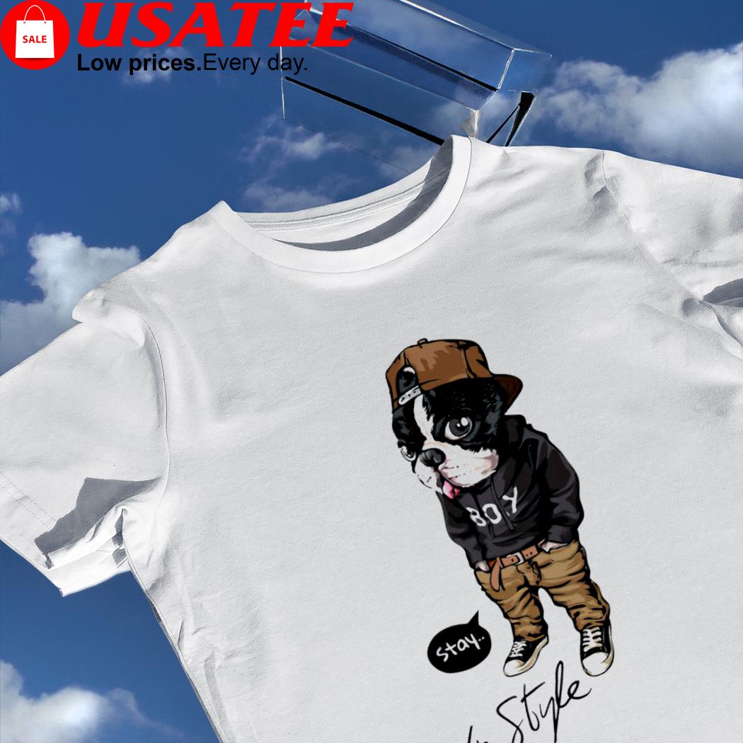 In style slogan with cartoon dog in street fashion style shirt