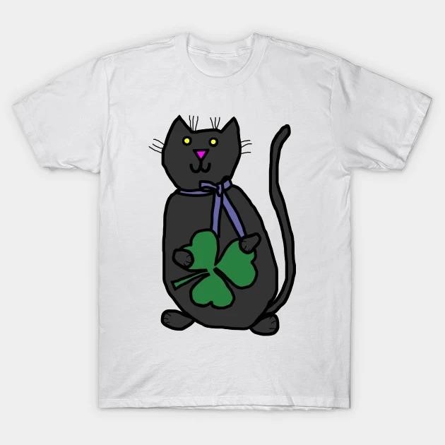 St. Patrick's Day Black Cat with Shamrock T-shirt