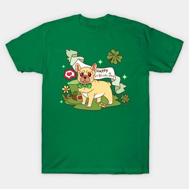 St. Patrick's Day French Bulldog with Shamrock T-shirt