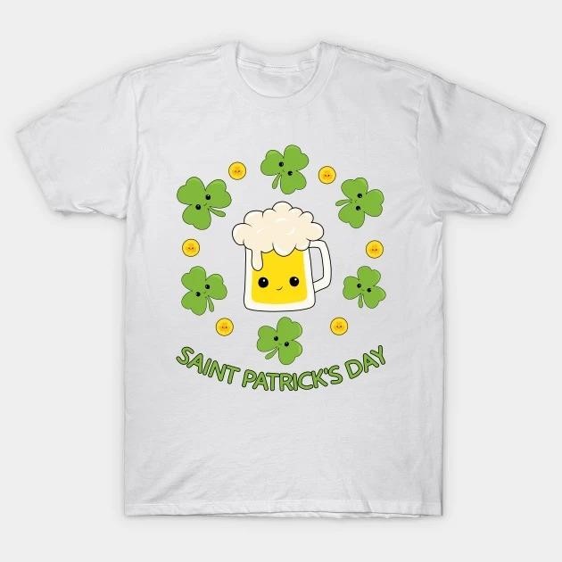 St. Patrick's Day Saint Patrick's Day beer and shamrocks T-shirt