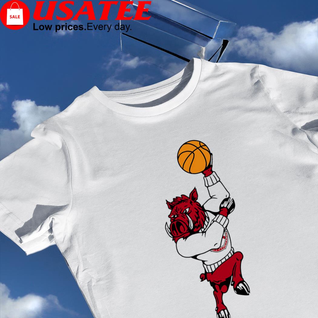Arkansas Razorbacks mascot with basketball shirt