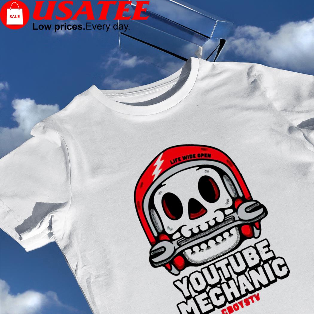 Skull Life wide open Youtube Mechanic logo shirt