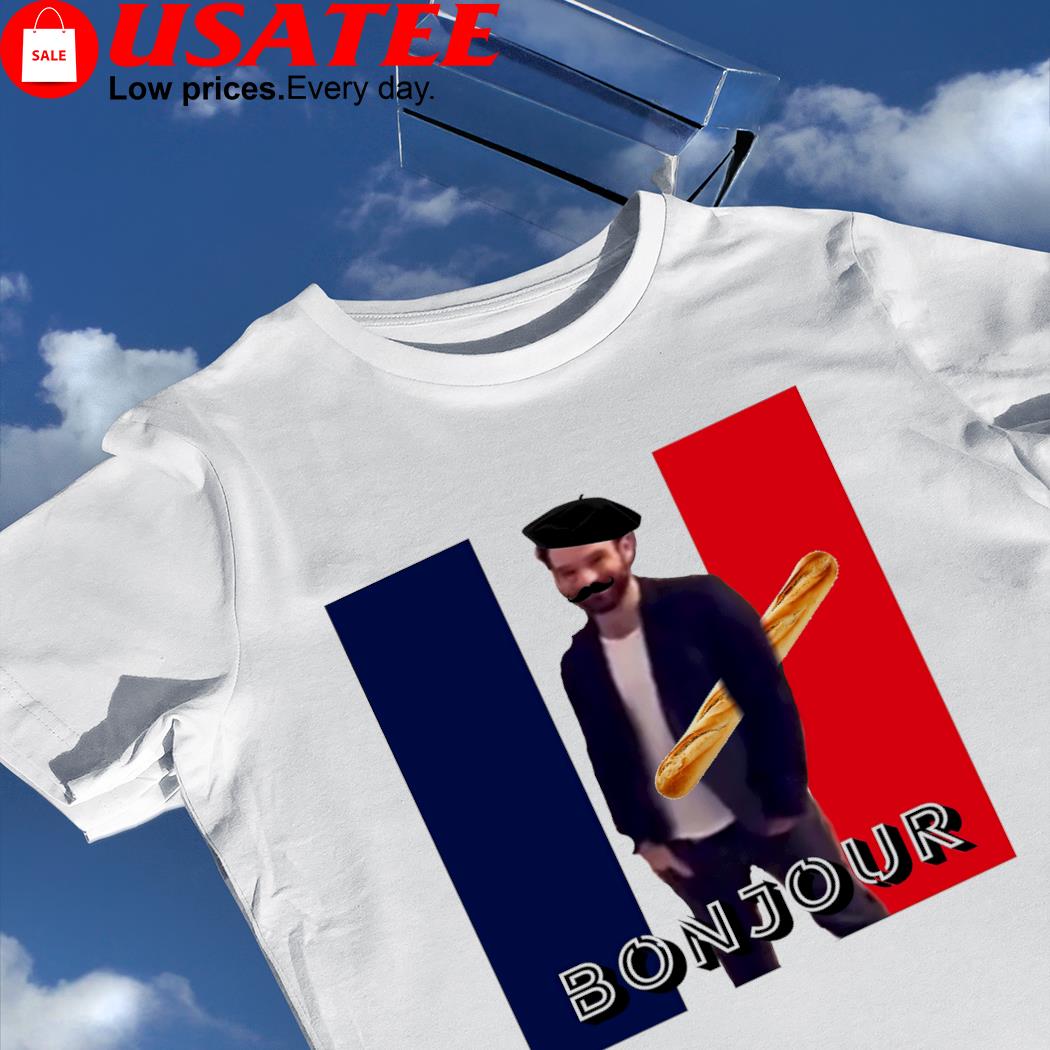 Charlie Cox in Paris bonjour France flag meme shirt