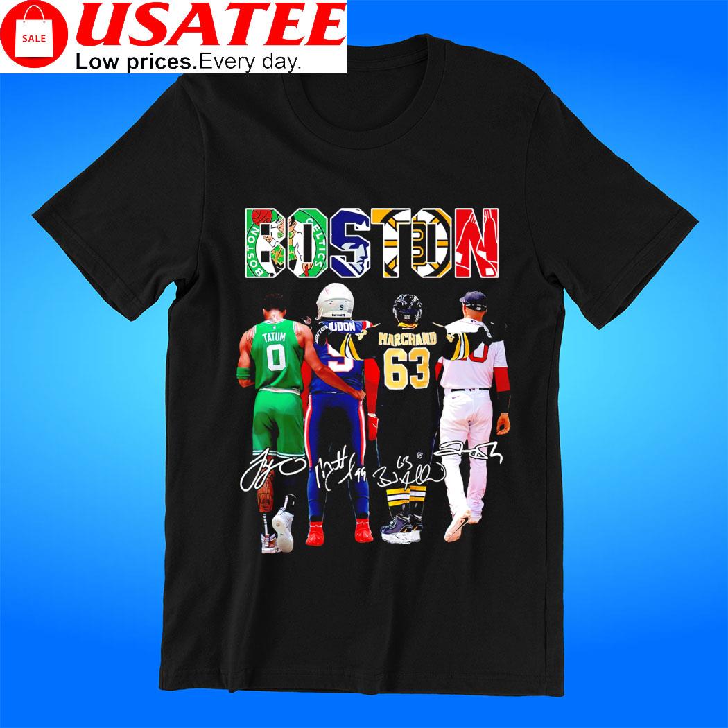 Boston Celtics Tatum New England Patriots Matthew Judon Boston Bruins Marchand Boston Red Sox Trevor Story signature shirt