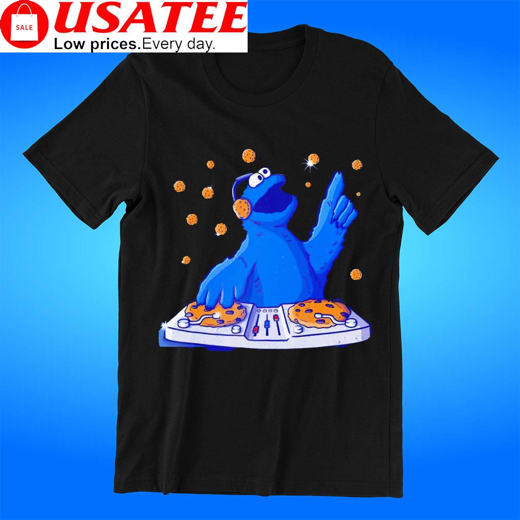 DJ Cookie Monster at the turntable spinning cookies art shirt
