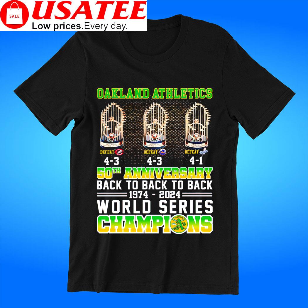 Oakland Athletics 50th anniversary back to back to back 1974 2024 World  Series Champions 3X Trophy shirt, hoodie, sweater, long sleeve and tank top