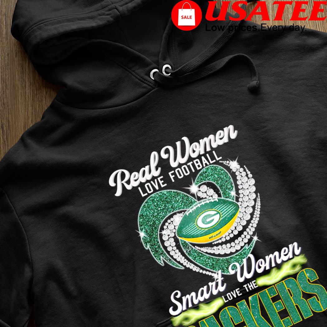 Real Women Love Football Smart Women Love The Green Bay Packers Diamond  Heart shirt, hoodie, sweater, long sleeve and tank top