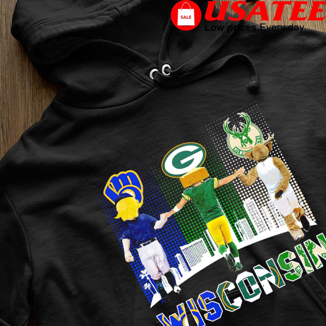 Wisconsin city skyline Milwaukee Brewers Green Bay Packers and Milwaukee  Bucks mascots shirt, hoodie, sweater, long sleeve and tank top