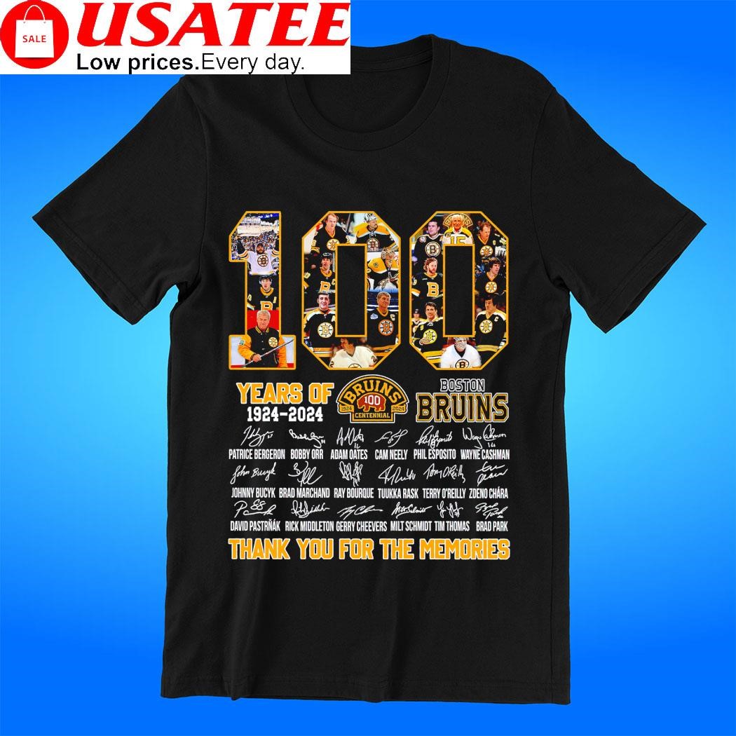 100 years of Boston Bruins 1924 2024 signatures thank you for the memories shirt