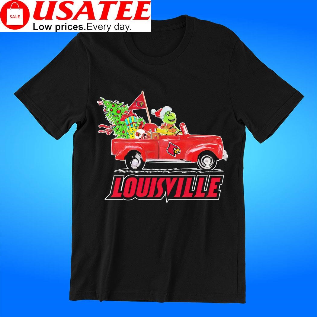 Louisville Cardinals Santa Grinch riding car Merry Christmas shirt