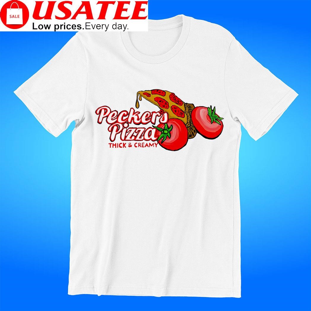 Pizza and Tomato Pecker's Pizza Thick and Creamy logo shirt