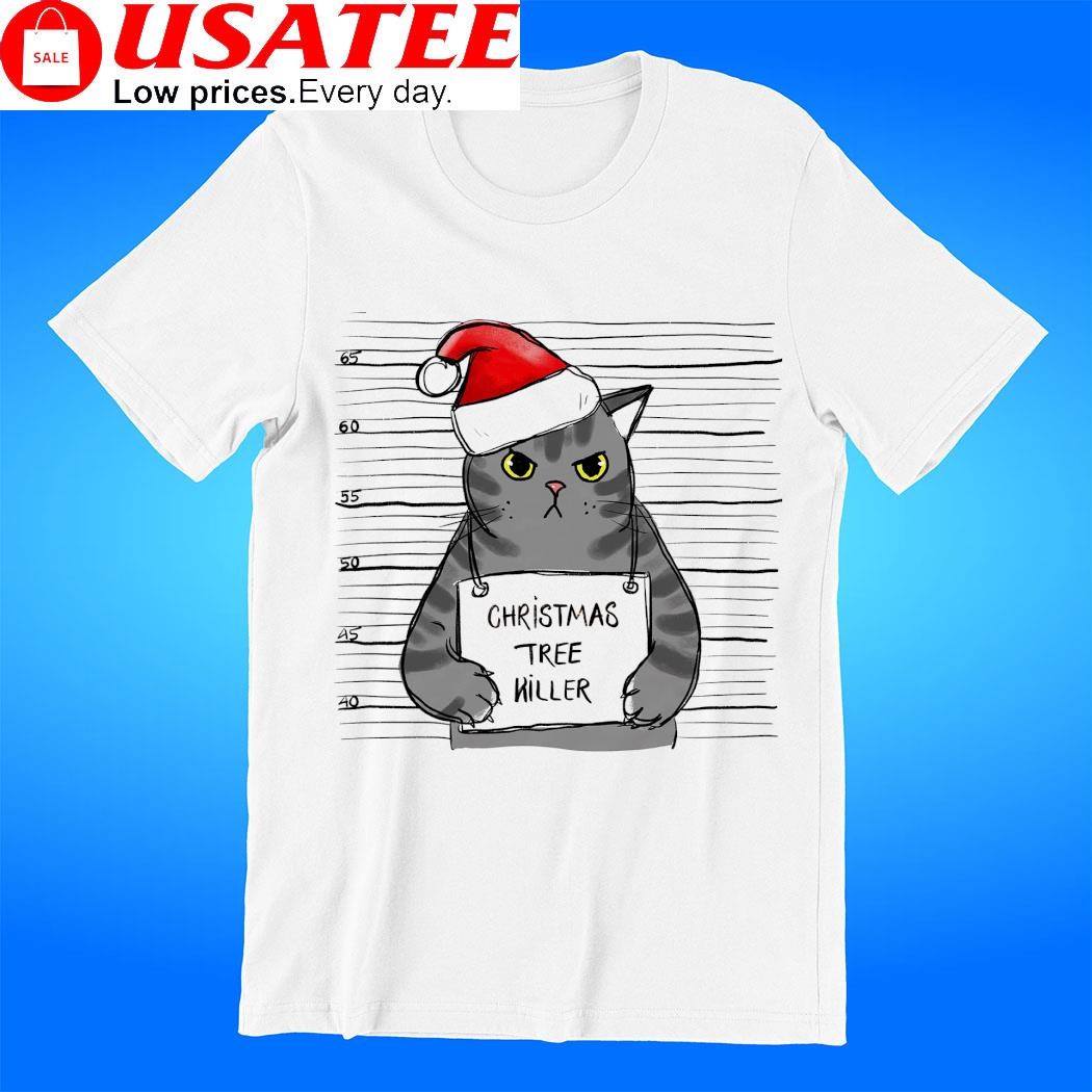 Santa Cat Christmas tree killer art shirt